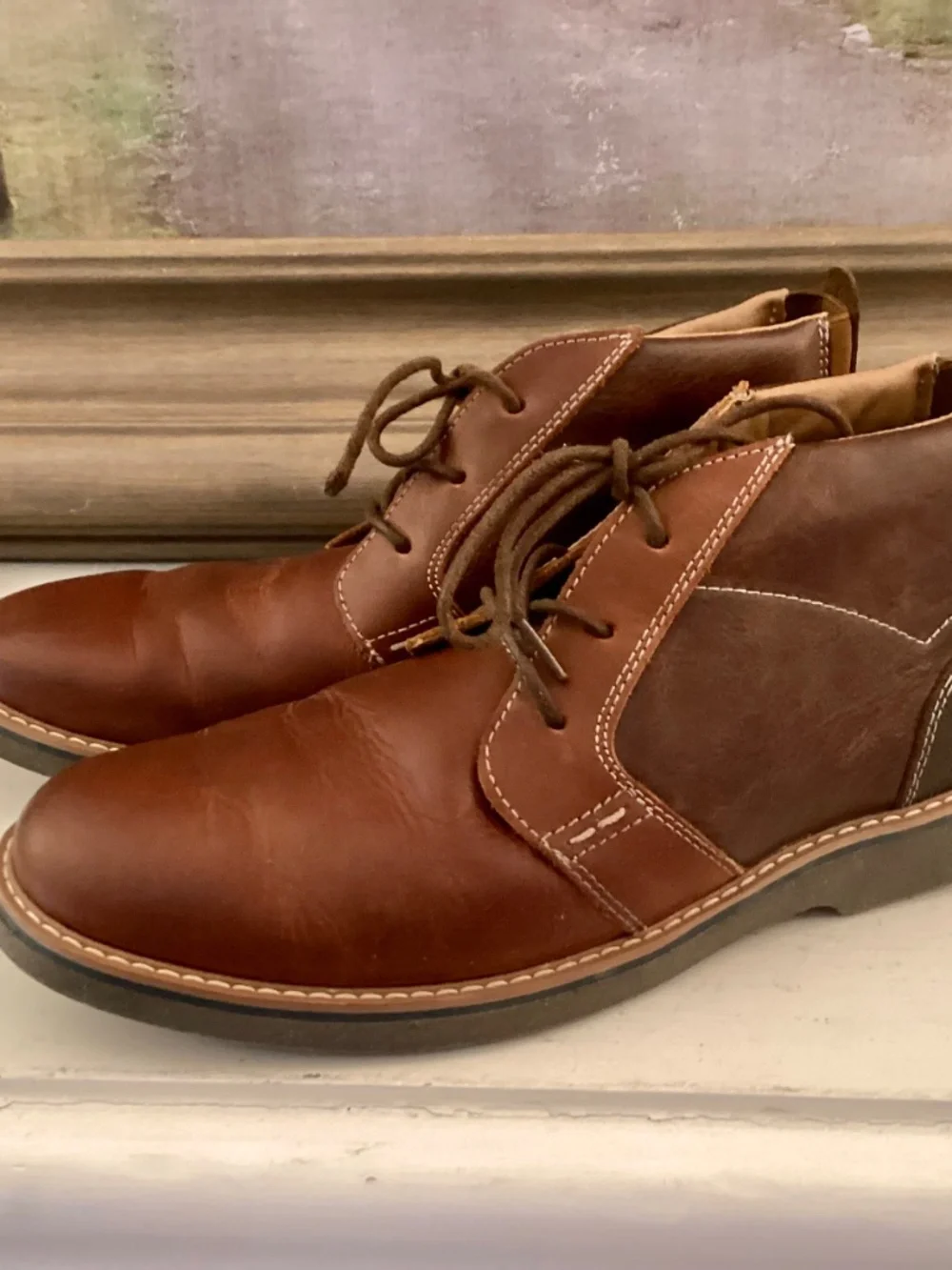 Men's Nunn Bush Barklay Plain Toe Chukka Brandy Crazy Horse Leather 9.5 M Boots